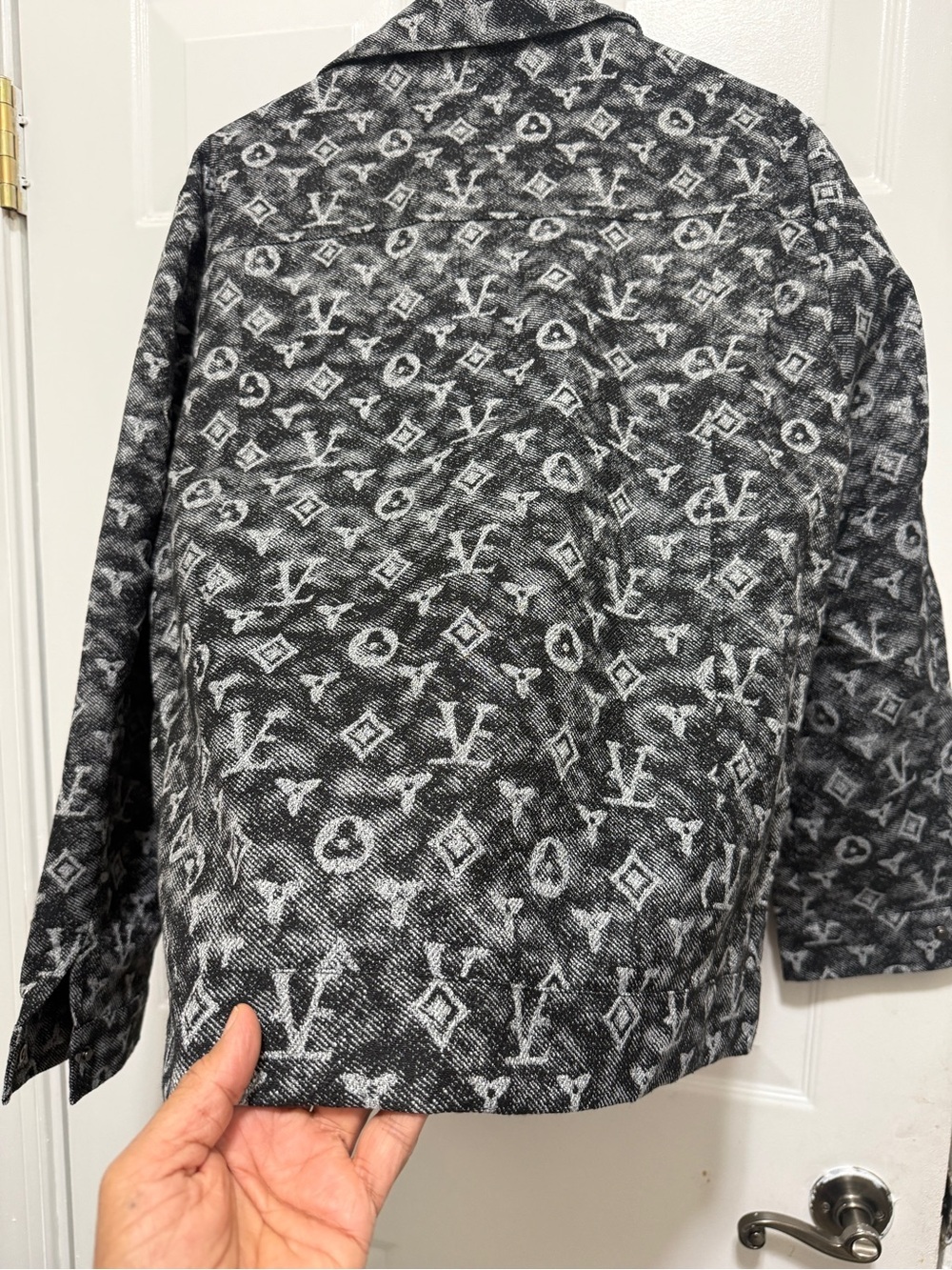 Designer-Inspired Black & Gray Monogram Jacket - Picture 3 of 16